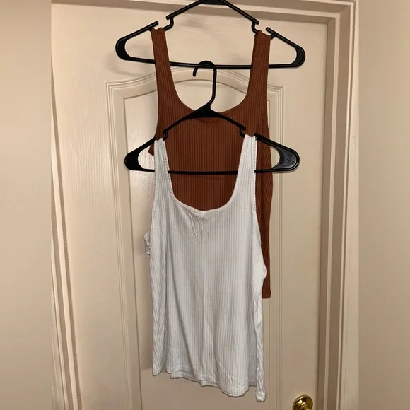 Bundle of 2-  Women's White and Brown Ribbed Tank Tops - Picture 2 of 2